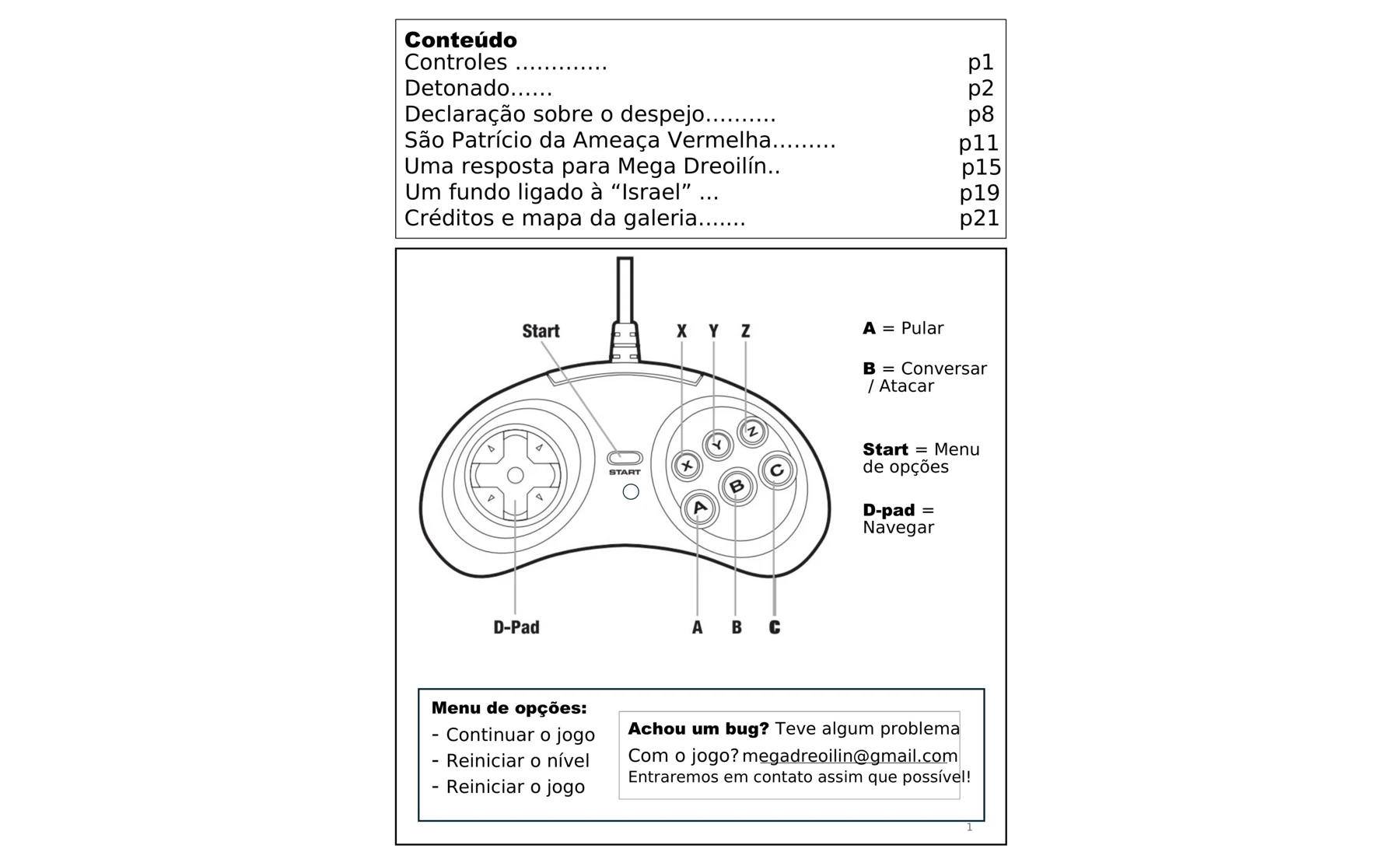 Brazilian Portuguese manual page with a labeled controller diagram